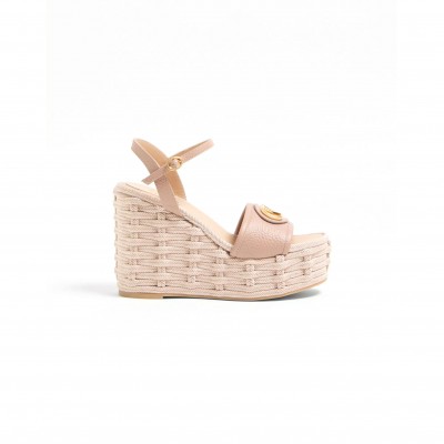 VALENTINO VLOGO SIGNATURE WEDGE SANDAL IN GRAINY CALFSKIN 120MM 6W0S0LY9DTW_GF9